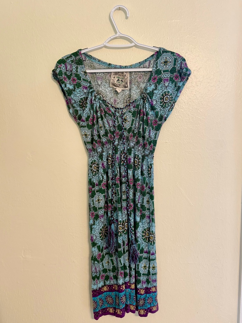 Chelsea & Violet Boho Floral Gathered Waist Midi Dress - Teal & Purple